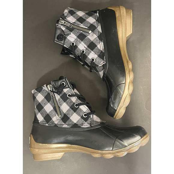 Sperry Women's Saltwater Plaid Black Duck Boot -Women Size 6.5 NICE! - Picture 2 of 8